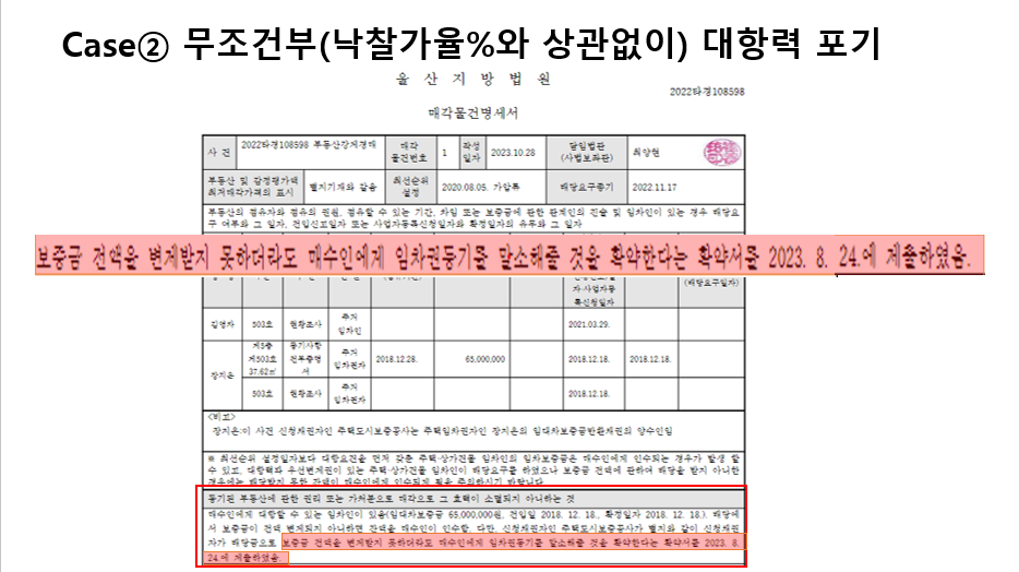 무조건부 대항력 포기 사례